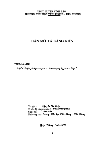 Mô tả SKKN Một số biện pháp nâng cao chất lượng dạy Toán Lớp 3