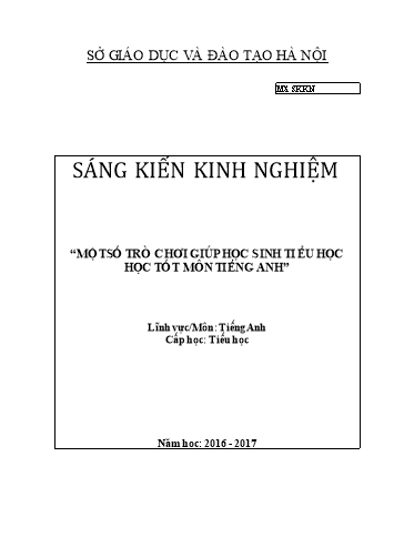 SKKN Một số trò chơi giúp học sinh Lớp 3 học tốt môn Tiếng Anh