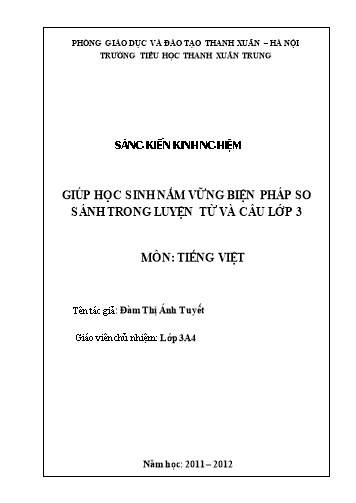 Sáng kiến kinh nghiệm Giúp học sinh nắm vững biện pháp so sánh trong Luyện từ và câu Lớp 3