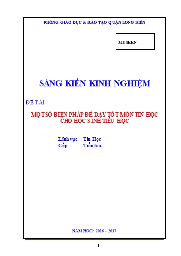 Sáng kiến kinh nghiệm Một số biện pháp để dạy tốt môn Tin học cho học sinh Lớp 3, 4, 5