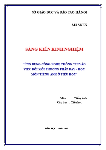 Sáng kiến kinh nghiệm Ứng dụng công nghệ thông tin vào việc đổi mới phương pháp dạy - Học môn tiếng Anh Lớp 3