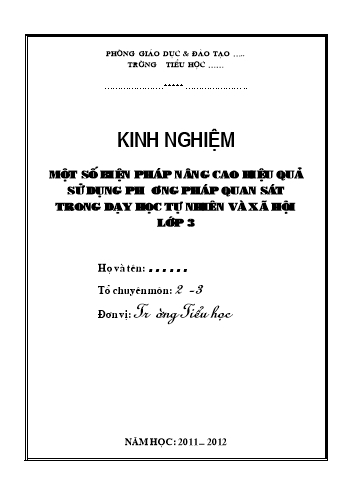 SKKN Tìm hiểu một số biện pháp nâng cao hiệu quả sử dụng phương pháp quan sát trong dạy học Tự nhiên và xã hội cho học sinh Lớp 3